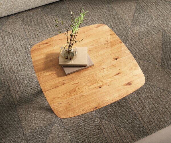 DELIFE Dohányzóasztal Edge hajóformájú 90x90 cm tölgy természetes svájci él Sarity fém fekete