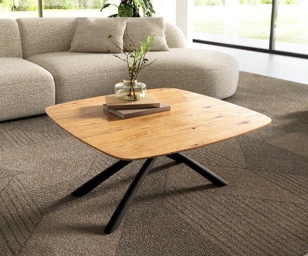 DELIFE Dohányzóasztal Edge hajóformájú 90x90 cm tölgy természetes svájci él Sarity fém fekete