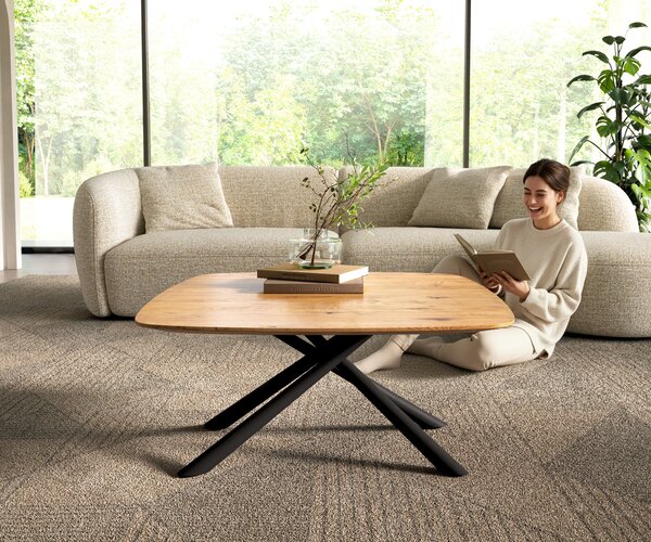DELIFE Dohányzóasztal Edge hajóformájú 90x90 cm tölgy természetes svájci él Sarity fém fekete