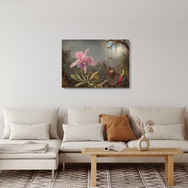 Üveg kép - Martin Johnson Heade, Cattleya Orchid and Three Hummingbirds, reprodukciók (70x50 cm)