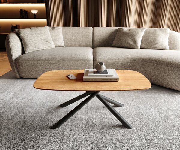 DELIFE Dohányzóasztal Edge hajóformájú 100x50 cm tölgy természetes svájci él Sarity fém fekete