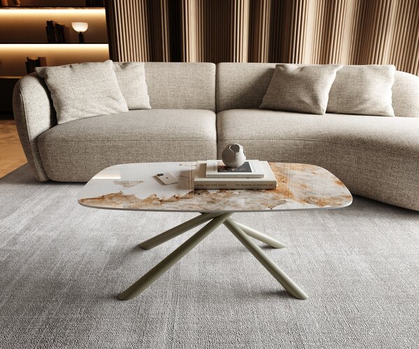 DELIFE Dohányzóasztal Edge hajóformájú 100x50 cm kerámia Minas Melange Sarity fém titán színű effektfinish