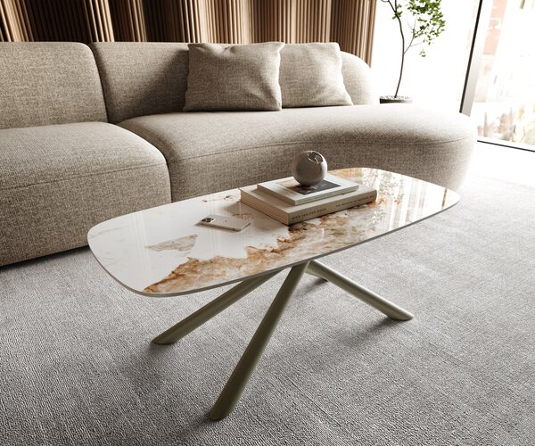 DELIFE Dohányzóasztal Edge hajóformájú 100x50 cm kerámia Minas Melange Sarity fém titán színű effektfinish