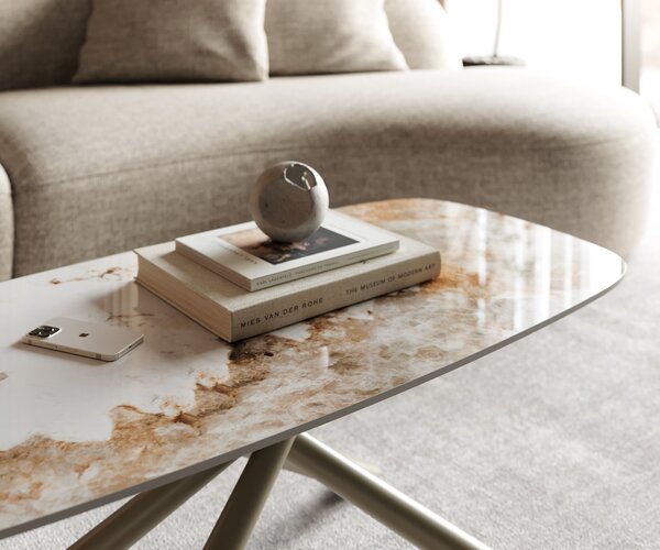DELIFE Dohányzóasztal Edge hajóformájú 100x50 cm kerámia Minas Melange Sarity fém titán színű effektfinish