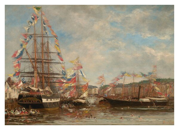 Üveg kép - Eugène Boudin, Festival in the Harbor of Honfleur, reprodukciók (70x50 cm)