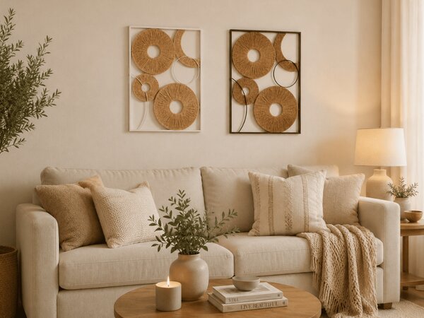 2 db-os fali dekoráció szett CIRCLES fém 48x68 cm, barna / fehér