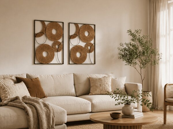 2 db-os faldekoráció CIRCLES fém 48x68 cm, barna
