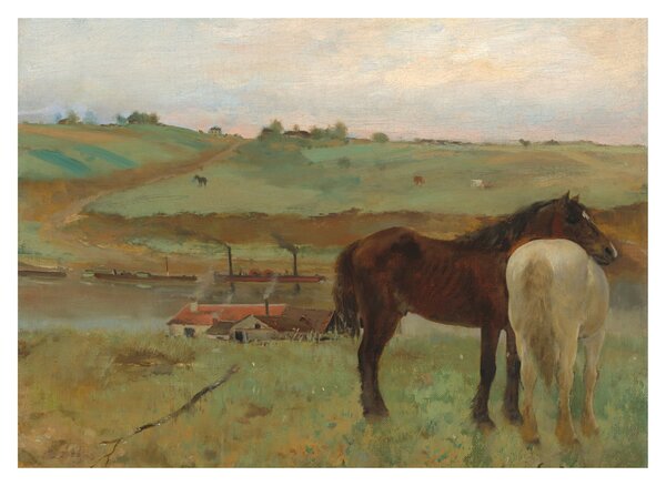 Üveg kép - Edgar Degas, Horses in a Meadow, reprodukciók (70x50 cm)