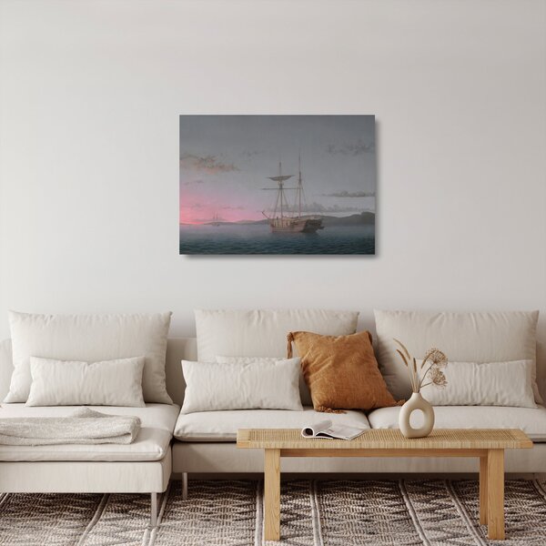 Üveg kép - Fitz Henry Lane, Lumber Schooners at Evening on Penobscot Bay, reprodukciók (70x50 cm)