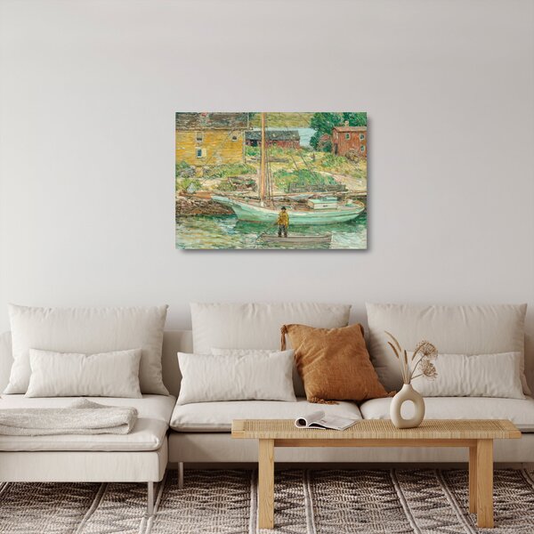 Üveg kép - Childe Hassam, Oyster Sloop, Cos Cob, reprodukciók (70x50 cm)