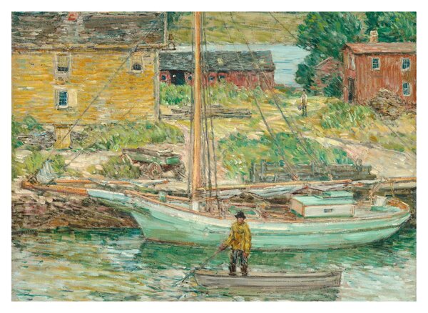 Üveg kép - Childe Hassam, Oyster Sloop, Cos Cob, reprodukciók (70x50 cm)