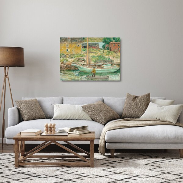 Üveg kép - Childe Hassam, Oyster Sloop, Cos Cob, reprodukciók (70x50 cm)