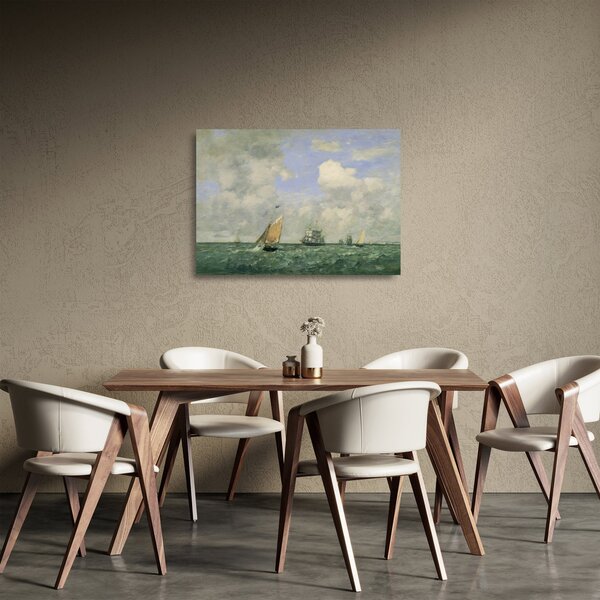 Üveg kép - Eugène Boudin, Ships and Sailing Boats Leaving Le Havre, reprodukciók (70x50 cm)