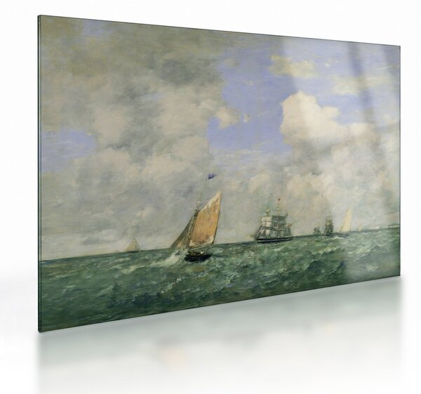 Üveg kép - Eugène Boudin, Ships and Sailing Boats Leaving Le Havre, reprodukciók (70x50 cm)