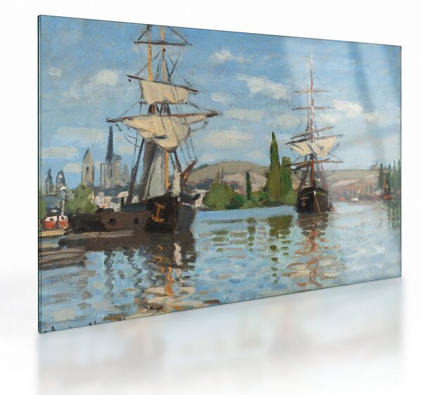 Üveg kép - Claude Monet, Ships Riding on the Seine at Rouen, reprodukciók (70x50 cm)