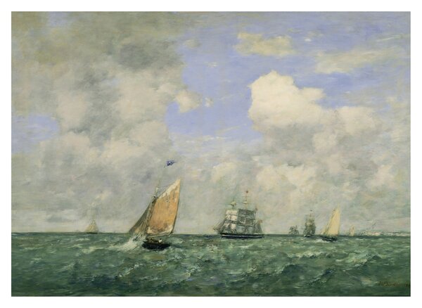 Üveg kép - Eugène Boudin, Ships and Sailing Boats Leaving Le Havre, reprodukciók (70x50 cm)