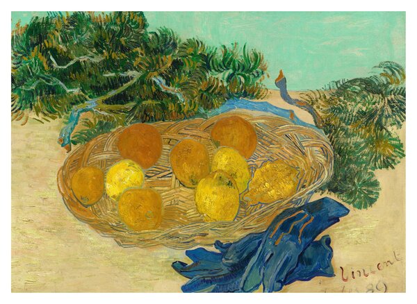 Üveg kép - Vincent van Gogh, Still Life of Oranges and Lemons with Blue Gloves, reprodukciók (70x50 cm)
