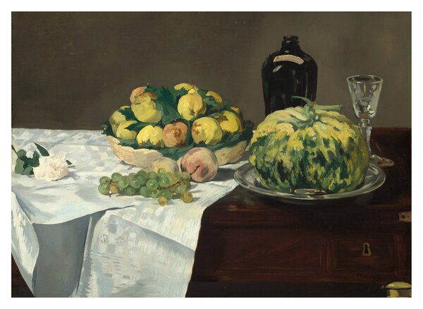 Üveg kép - Edouard Manet, Still Life with Melon and Peaches, reprodukciók (70x50 cm)