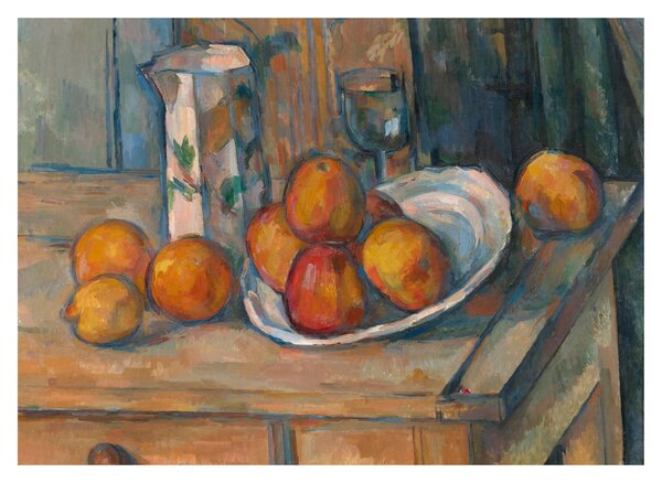 Üveg kép - Paul Cézanne, Still Life with Milk Jug and Fruit, reprodukciók (70x50 cm)