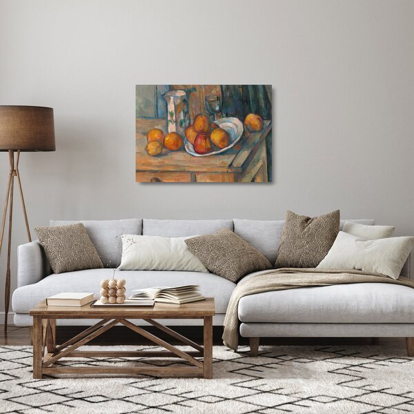 Üveg kép - Paul Cézanne, Still Life with Milk Jug and Fruit, reprodukciók (70x50 cm)