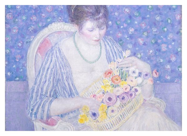 Üveg kép - Frederick Carl Frieseke, The Basket of Flowers, reprodukciók (70x50 cm)