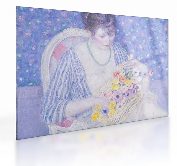 Üveg kép - Frederick Carl Frieseke, The Basket of Flowers, reprodukciók (70x50 cm)