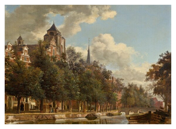 Üveg kép - Jan van der Heyden, View Down a Dutch Canal, reprodukciók (70x50 cm)