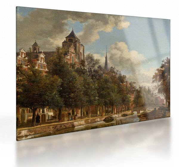 Üveg kép - Jan van der Heyden, View Down a Dutch Canal, reprodukciók (70x50 cm)
