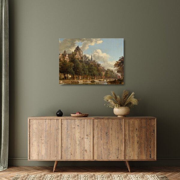 Üveg kép - Jan van der Heyden, View Down a Dutch Canal, reprodukciók (70x50 cm)