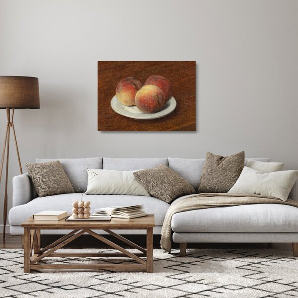 Üveg kép - Henri Fantin-Latour, Three Peaches on a Plate, reprodukciók (70x50 cm)
