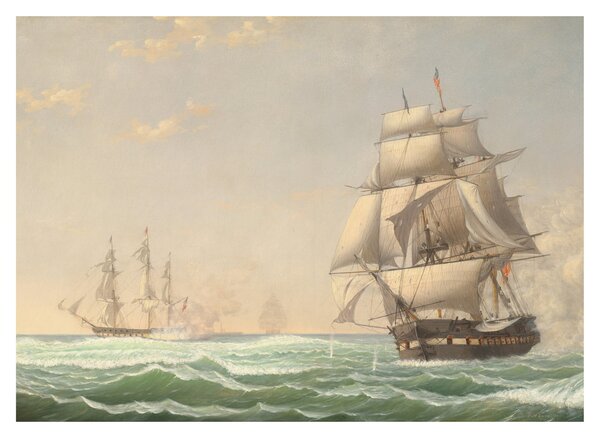 Üveg kép - Fitz Henry Lane, The United States Frigate President Engaging the British Squadron, reprodukciók (70x50 cm)