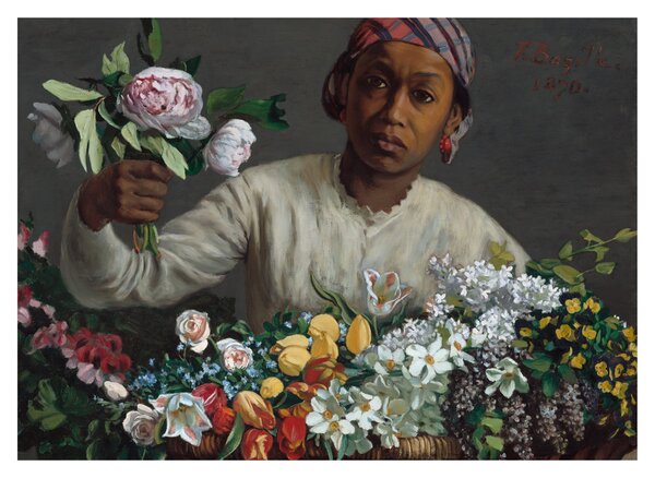Üveg kép - Frédéric Bazille, Young Woman with Peonies, reprodukciók (70x50 cm)
