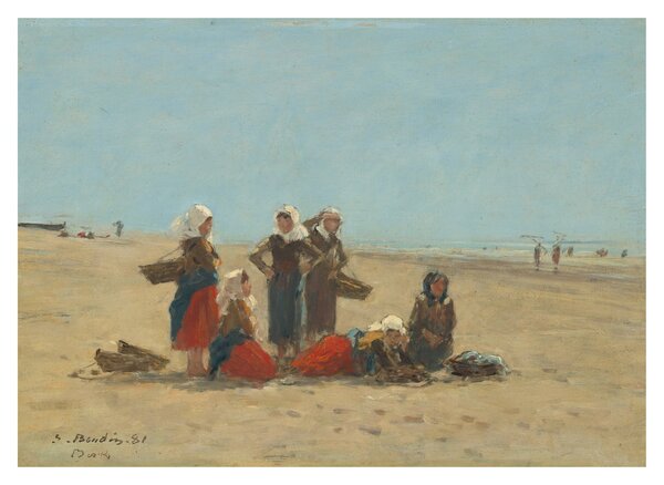 Üveg kép - Eugène Boudin, Women on the Beach at Berck, reprodukciók (70x50 cm)