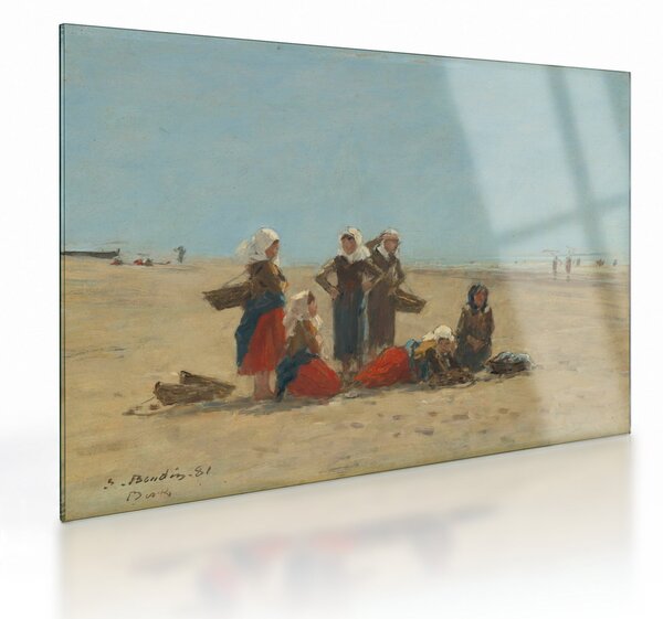 Üveg kép - Eugène Boudin, Women on the Beach at Berck, reprodukciók (70x50 cm)
