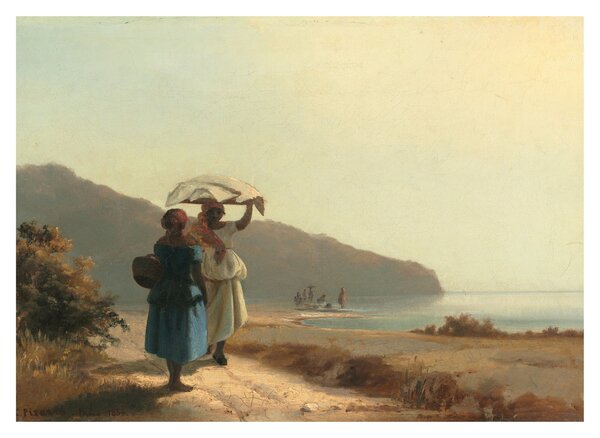 Üveg kép - Camille Pissarro, Two Women Chatting by the Sea, St. Thomas, reprodukciók (70x50 cm)