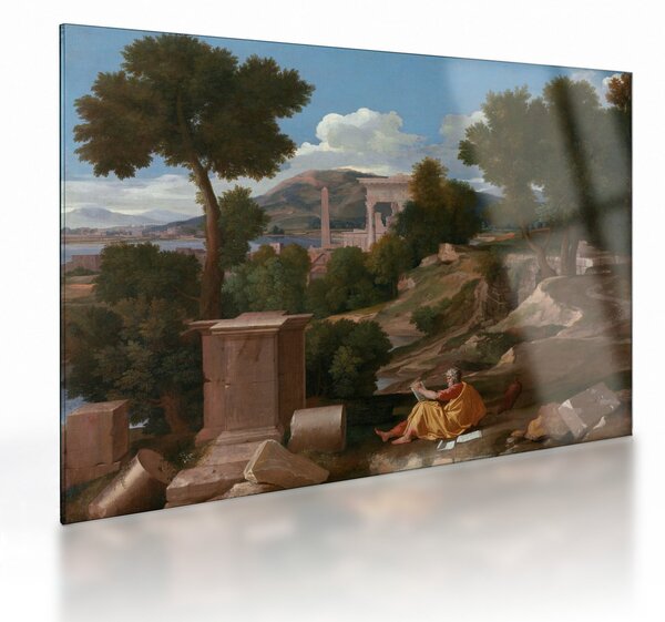 Üveg kép - Nicolas Poussin, Landscape with Saint John on Patmos, reprodukciók (70x50 cm)