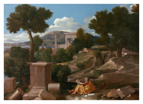 Üveg kép - Nicolas Poussin, Landscape with Saint John on Patmos, reprodukciók (70x50 cm)