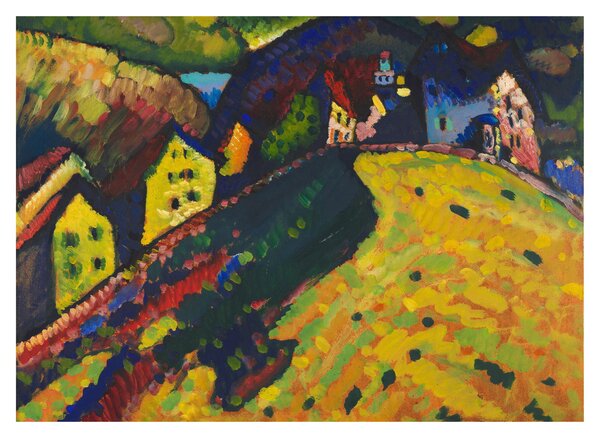 Üveg kép - Vasily Kandinsky, Houses at Murnau, reprodukciók (70x50 cm)