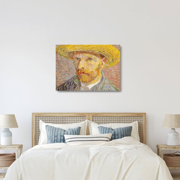 Üveg kép - Vincent van Gogh, Self-Portrait with a Straw Hat (The Potato Peeler), reprodukciók (70x50 cm)