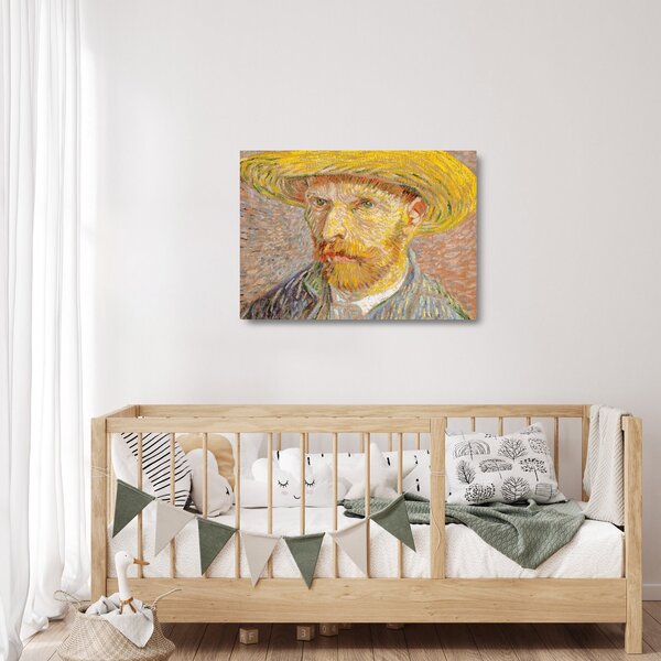 Üveg kép - Vincent van Gogh, Self-Portrait with a Straw Hat (The Potato Peeler), reprodukciók (70x50 cm)