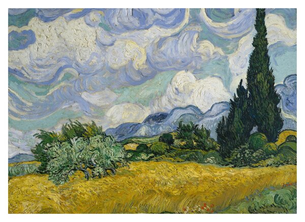 Üveg kép - Vincent van Gogh, Wheat Field with Cypresses, reprodukciók (70x50 cm)