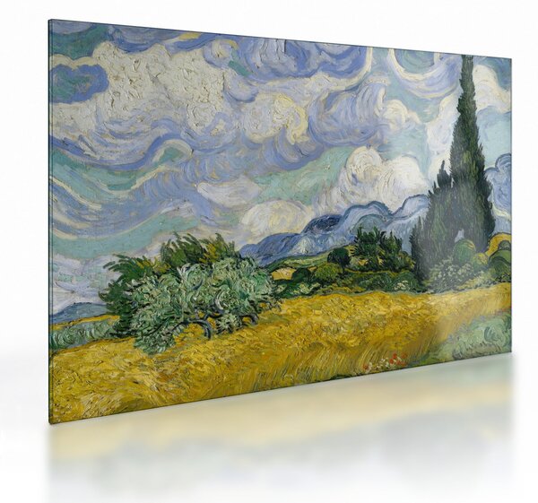 Üveg kép - Vincent van Gogh, Wheat Field with Cypresses, reprodukciók (70x50 cm)