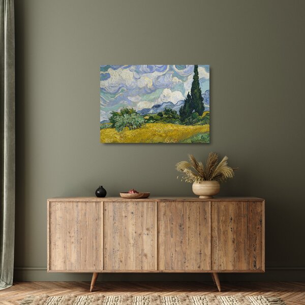 Üveg kép - Vincent van Gogh, Wheat Field with Cypresses, reprodukciók (70x50 cm)