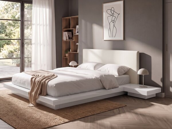 Ágy LED világítással Műbőr ZEN 160 x 200 cm Fehér