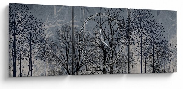 Kép - Fa sziluettek levelekkel (órával) (90x30 cm)
