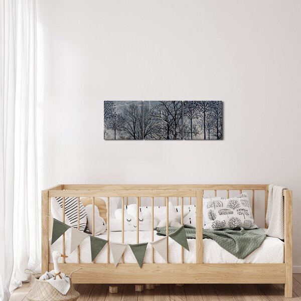 Kép - Fa sziluettek levelekkel (órával) (90x30 cm)