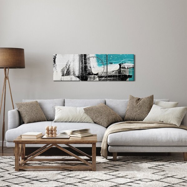 Kép - Türkiz absztrakció (órával) (90x30 cm)