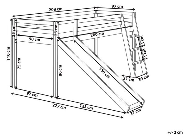 Magasított ágy Fenyő STAPLE 90 x 200 cm Csúszdával Világosbarna