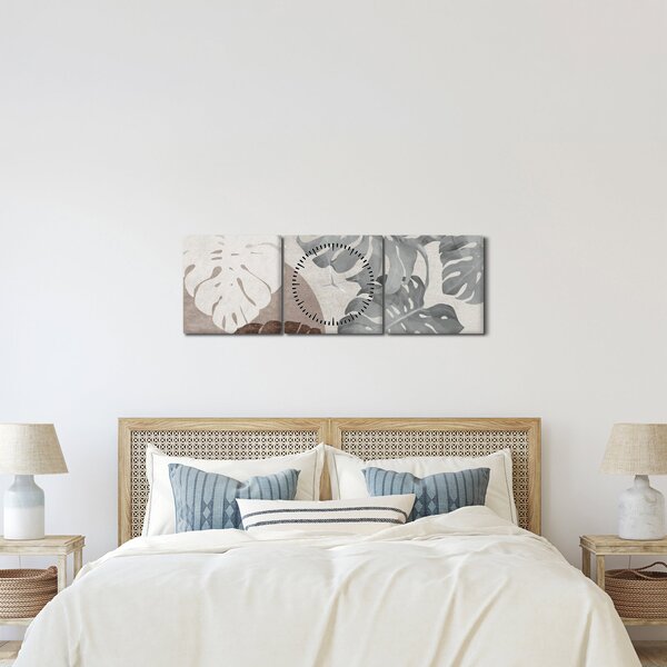 Kép - Design levelekkel (órával) (90x30 cm)