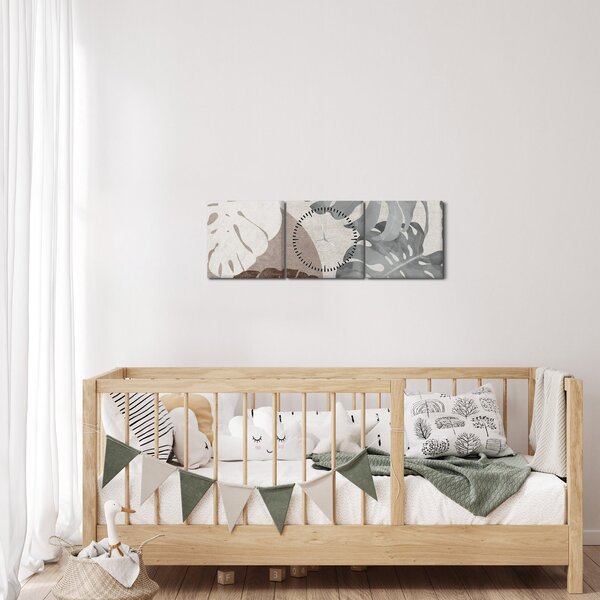 Kép - Design levelekkel (órával) (90x30 cm)